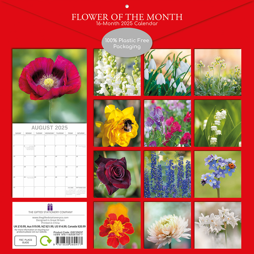 2025 Square Wall Calendar Flower of the Month Wholesale Stationery