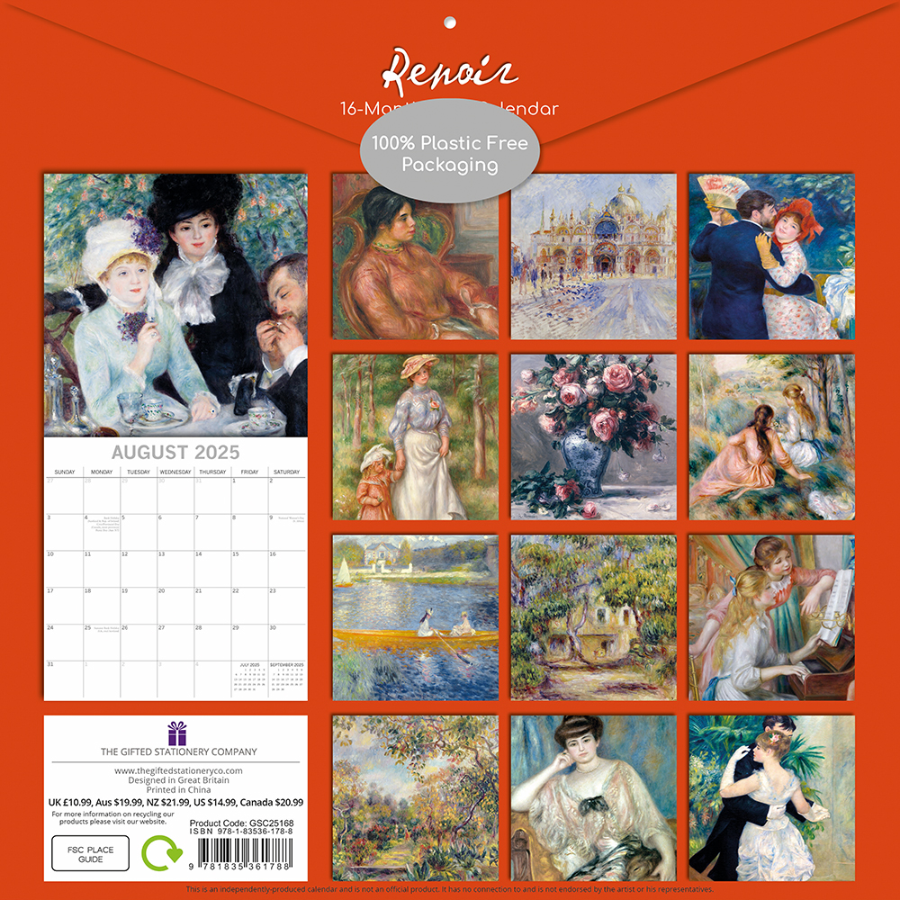 2025 Square Wall Calendar Renoir Wholesale Stationery
