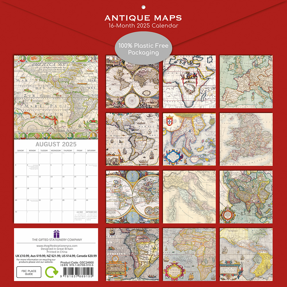 2025 Square Wall Calendar - Antique Maps | Wholesale Stationery