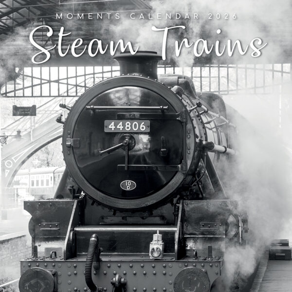2026 Square Wall Calendar - Steam Trains - Black & White